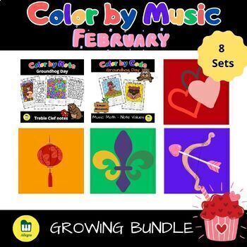 Preview of February Color by Music - Growing Bundle