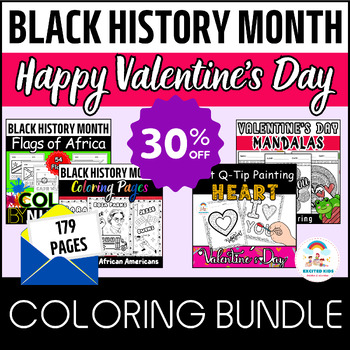 Preview of February Coloring BUNDLE - Black History Month & Africa Flags & Valentine's Day