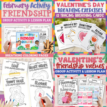 Preview of February Counseling Activities SEL Valentines Activity Social Skills Worksheets