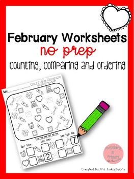 Preview of February Count, Compare and Order NO PREP Sheets