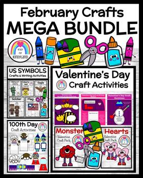 Preview of February Craft Activities MEGA Bundle: 100th Day, Valentines, Presidents, USA