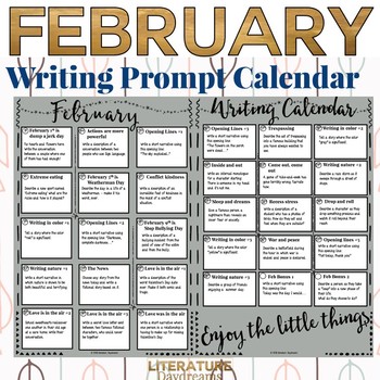 Writing Prompts Calendar February by Literature Daydreams | TPT