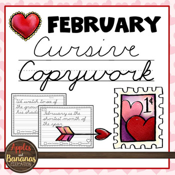 Preview of February Cursive Copywork - Cursive Handwriting Practice