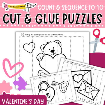 Preview of February Cut & Glue Number Puzzle Math Center | Counting & Cardinality 5-10