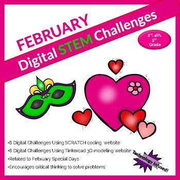 Preview of February DIGITAL STEM challenge|coding|Valentine|Mardi Gras|Chinese New Year