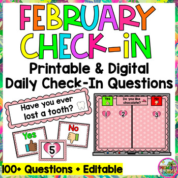 Preview of February Winter Daily Check-in Question of the Day Printable and Digital