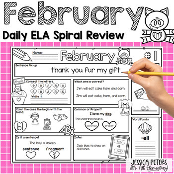 Preview of ELA Spiral Review for First Grade Morning Work | February Worksheets