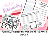 February Daily Journals Coloring Elementary Days 1-14 Bull