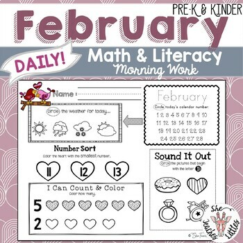 Preview of February Daily Literacy & Math Morning Work {Pre-K & Kindergarten} No Prep!