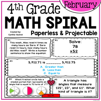 Preview of February Daily Math Spiral for 4th Grade (Common Core)