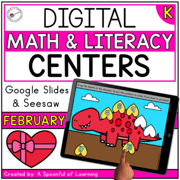 Preview of February Digital Centers for Kindergarten - Math & Literacy | Distance Learning