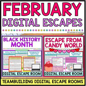 Preview of February Digital Escape Room BUNDLE Black History Month Valentine's Day