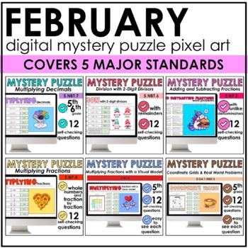 Preview of February Digital Mystery Puzzle Pixel Art Bundle | Valentine's Day