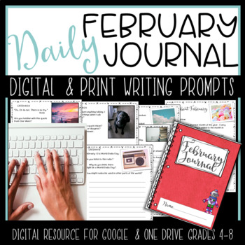 Preview of February Digital Writing Journal Warm Up Bell Ringer Activities