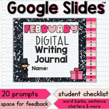 Preview of February Writing Prompts Daily Digital Journal Google Slides