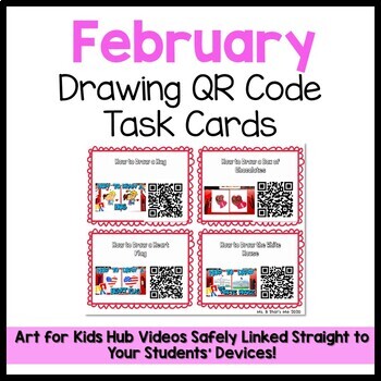 Preview of February Directed Drawing QR Code Cards