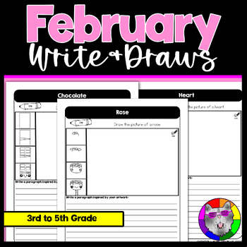 Preview of February Directed Drawing and Writing Worksheets Write & Draws 3rd-5th Grade