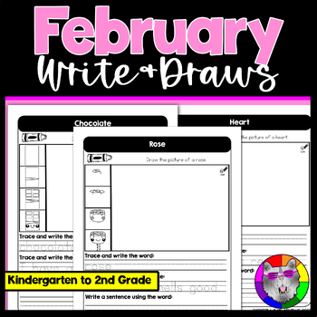 Preview of February Directed Drawing and Writing Worksheets Write & Draws K-2nd Grade