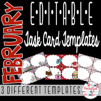 Preview of February EDITABLE Task Card TEMPLATES