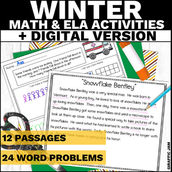 Preview of Winter Story Sequencing Activity + Winter Addition & Subtraction Word Problems