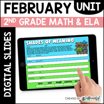 Preview of February ELA and Math Digital Activities for 2nd Grade Google Slides