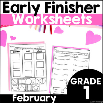 Preview of February Early Finishers Winter Phonics and Math Activities Packet for 1st Grade