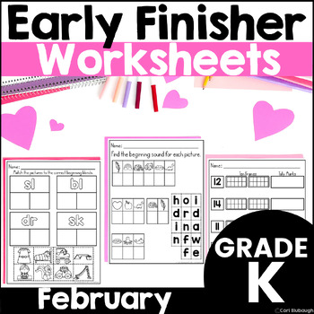 Preview of February Early Finishers Phonics and Math Activities Packet for Kindergarten