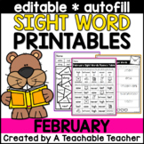February Editable Sight Word Printables