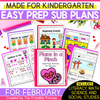 Preview of February Emergency Sub Plans for Kindergarten