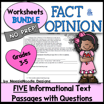 Preview of BUNDLE of 5 February Fact & Opinion Worksheets  for Valentine's Day and More