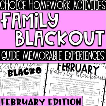 Preview of February Family Blackout | EDITABLE | Homework Choice Board | Fun For Families