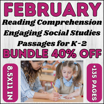 Preview of February Festivities Bundle: Reading Comprehension Passages for K-2 | BHM Month