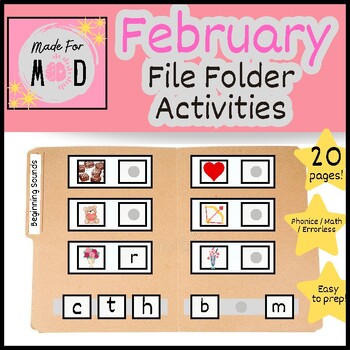 Preview of FEBRUARY File Folder Activities | Valentine's Day | Math, ELA, Errorless Tasks