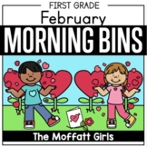 February First Grade Morning Tubs / Bins Valentine's Day