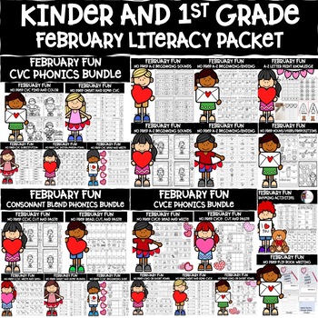 Preview of February Fun: Kindergarten and 1st Grade Literacy/Phonics Bundle