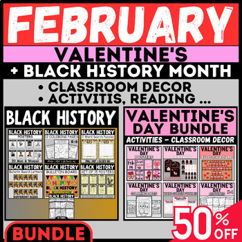 Preview of February Holidays: Black History Month + Valentine's Day Mega Bundle, Enjoy FEB