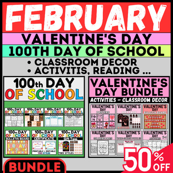Preview of February Holidays: 100th Day Of School + Valentine's Day Mega Bundle