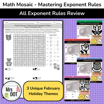 Preview of February Holidays BUNDLE | Math Mosaic - Mastering Exponent Rules