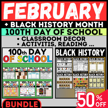 Preview of February Holidays: Black History Month + 100th Day of School Mega Bundle