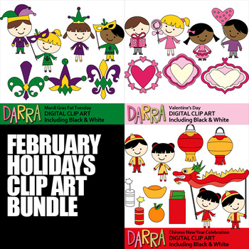 Preview of February Holidays Clip Art Bundle - Chinese New Year, Valentine, Mardi Gras