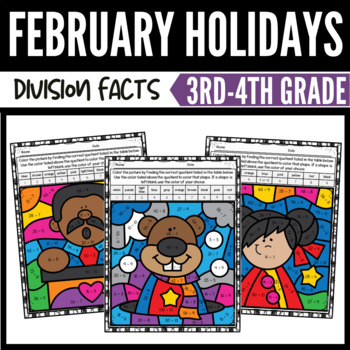 Preview of February Holidays Division Color by Number Bundle