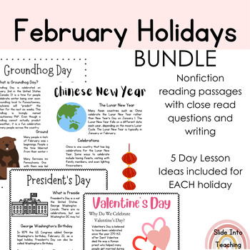 Preview of February Holidays Informative Reading and Writing BUNDLE