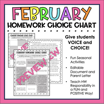 Preview of February Homework Choice Chart