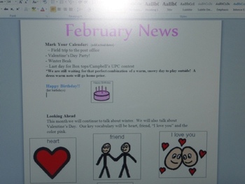 Preview of February Interactive  Newsletter with Boardmaker Symbols and Sign Language
