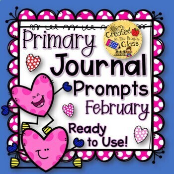 February Journal Pages with Questions & Writing Prompts for Primary Grades