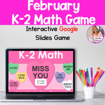 Preview of February K-2 Math Google Slides Game Valentine's Day Themed