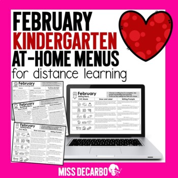 Preview of February Kindergarten Choice Board Activities - Math, Writing, Reading Home Menu
