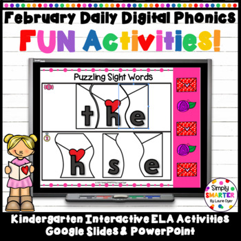 Preview of February Kindergarten Daily Digital Phonics Fun Review For GOOGLE SLIDES