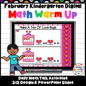 Preview of February Kindergarten Digital Math Warm Up For GOOGLE SLIDES
