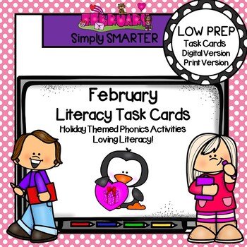 Preview of February Kindergarten Digital & Print Literacy Task Cards For GOOGLE CLASSROOM